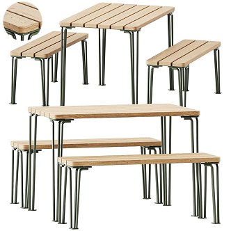 Outdoor Wooden Square Table Leisure Table Bench 3d model