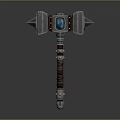 Ornate Metallic Hammer With Blue Gemstone Center And Decorative Wrapped Handle