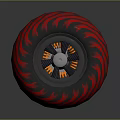 Stylish Red And Black Tire Featuring Wavy Pattern And Orange Spokes Hub Design