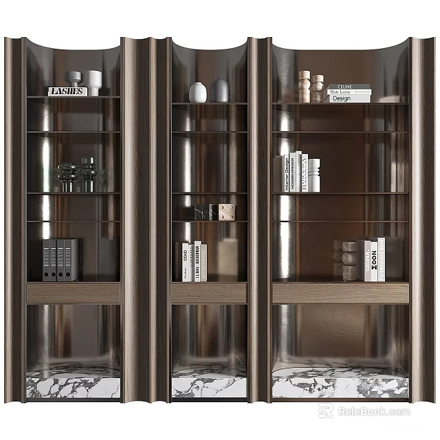 Modern Wooden And Glass Decorative Display Cabinet With Multi Tiered Shelves Books Decorations And Vases 3d model 