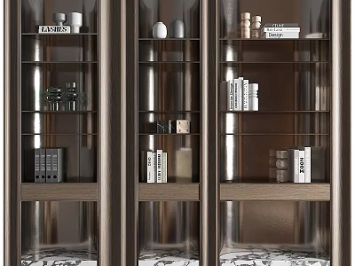 Modern Wooden And Glass Decorative Display Cabinet With Multi Tiered Shelves Books Decorations And Vases 3d model
