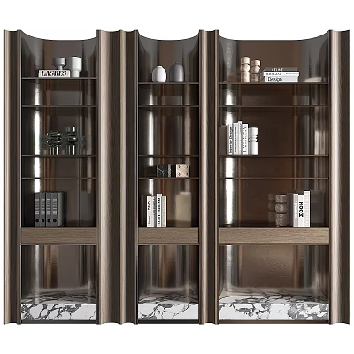 Modern Wooden And Glass Decorative Display Cabinet With Multi Tiered Shelves Books Decorations And Vases 3d model