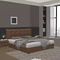 Modern Brown Tufted Leather Double Bed With Matching Nightstands For Luxury Contemporary Bedroom Space