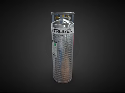 Silver Nitrogen Gas Cylinder With Metal Mesh And Valve For Industrial Applications 3d model