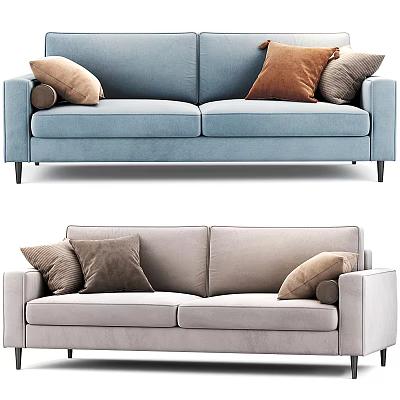 Modern Blue and Light Gray Two-Seater Sofa with Decorative Throw Pillows 3d model