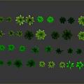 Green Palm Trees With Various Sizes And Shapes As 3D Models On Gray Background
