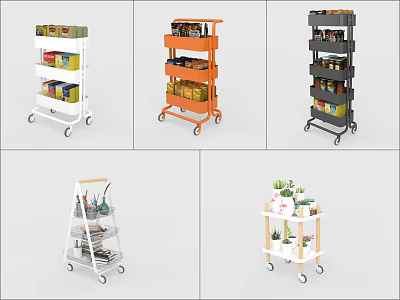 Various Style Mobile Carts With Wheels For Storage And Plant 3d model