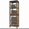 Wooden Storage Shelf With Wicker Baskets Drawer And Multiple Shelves For Organization