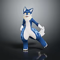 Blue And White Wolf Character With Blue Patterns Standing Pose Yellow Eyes White Tail 3d model