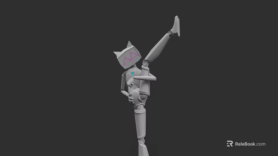 Game Movie Character With Cat Like Head Pink X Mark Mechanical Body Single Leg Pose 3d model 
