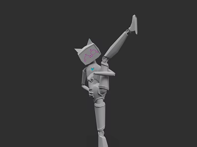 Game Movie Character With Cat Like Head Pink X Mark Mechanical Body Single Leg Pose 3d model