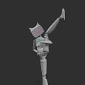 Game Movie Character With Cat Like Head Pink X Mark Mechanical Body Single Leg Pose