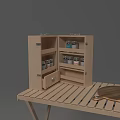 Wooden Toy Kitchen Set With Folding Table Cabinet Stove Pots Plates And Cups