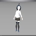 3D Character Girl Creature With Blue Hair White T-Shirt Brown Shorts Black Stockings Blue Shoes