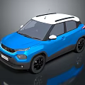 Blue Compact SUV Exterior Design With White Roof And Black Wheels