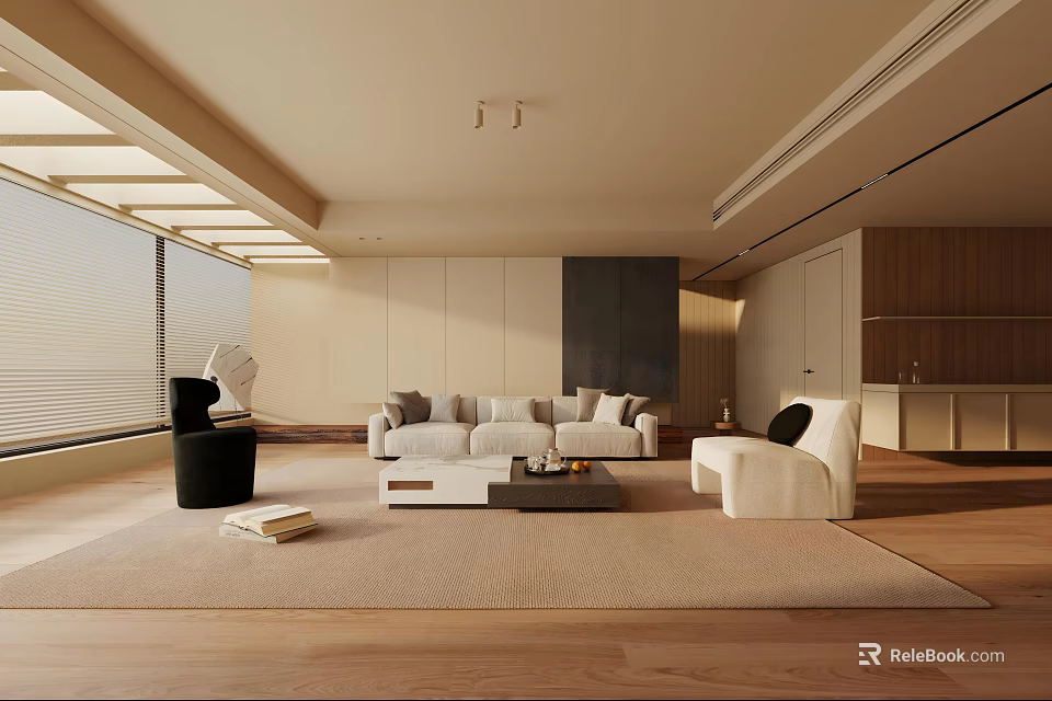 Modern Living Room Interior Design With Comfortable Sofa Soft Rug And Natural Light 3d model 