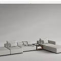 Modern Sectional Sofa with Light Colored Upholstery Soft Pillows Throw Blanket and Side Table 3d model