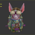 Steampunk Anthropomorphic Creature Character with Large Red Ears Goggles Green Coat and Mechanical Backpack