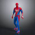 Spider Man 3D Model In Red Blue Suit With Spider Logo Standing Gray Background