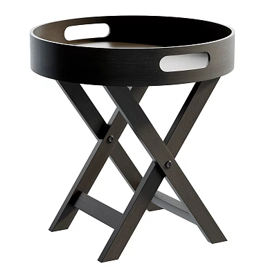 Modern Dark Wooden Bedside Table With Circular Tray Top And Cross Legs 3d model