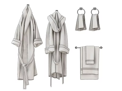 Cozy Light Gray Robe Set With Matching Towel Rings And Bath Towel 3d model
