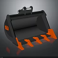 Construction Machinery Bucket With Black Body Red Tines Top Metal Attachment And Reflective Surface