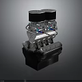 Twin Cylinder Engine Mechanical Model With Silver Body And Colored Wires