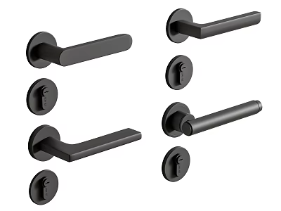Modern Black Door Lever Handles With Lock Cylinders And Various Designs Set 3d model