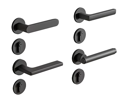 Modern Black Door Lever Handles With Lock Cylinders And Various Designs Set 3d model