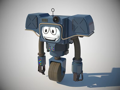 Cartoon Robot Character With Mechanical Arms Wheels Friendly Smile And 3D Design 3d model