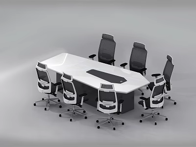 Modern Conference Room With White Table And Black White Office Chairs 3d model