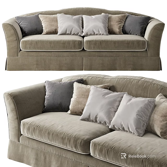 Cozy Beige Two Seater Sofa With Multiple Gray And Beige Cushions Modern Living Room Furniture 3d model 