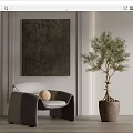 Modern Velvet Leisure Chair With White Cushion Gray Frame And Olive Tree In Interior