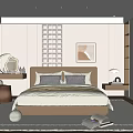 Minimalist Modern Bedroom Interior Design With Bedside Table And Decorative Painting