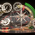 Photo Check in Spot With Clocks Compass 24 Hour Symbol Metallic Mechanical Structure
