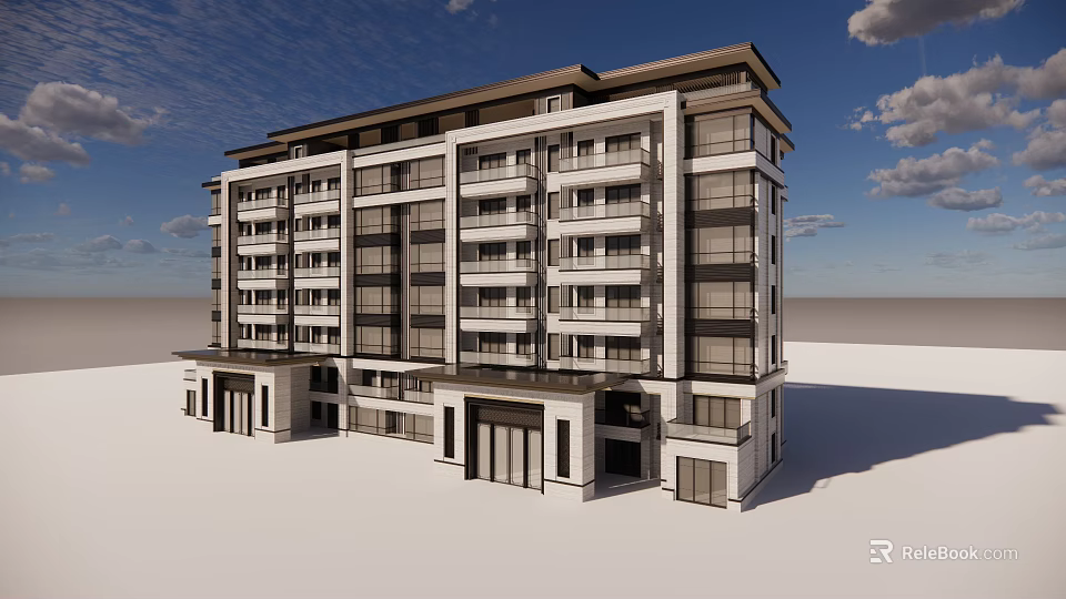 Modern Multi Storey Residential Building Exterior Design With Balconies And Windows 3d model 