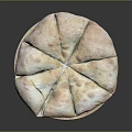Freshly Baked Golden Brown Round Flatbread Sliced On Wooden Serving Plate