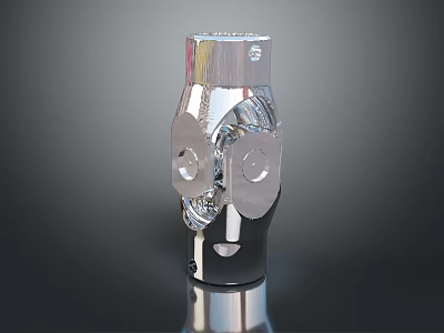 Shiny Industrial Metal Equipment Component With Hexagonal Top And Circular Holes 3d model
