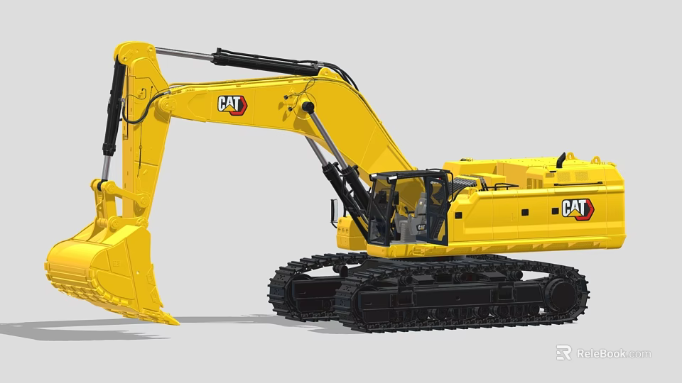 CAT Heavy Duty Tracked Industrial Excavator With Large Bucket And Cab 3d model 