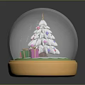 Christmas Snow Globe Displaying Decorated Tree Star Colored Ornaments And Gift Boxes On Yellow Base