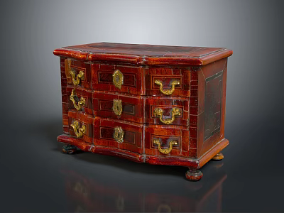 Vintage Wooden Chest of Drawers with Golden Handles and Classic Decorative Carved Details 3d model