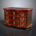 Vintage Wooden Chest of Drawers with Golden Handles and Classic Decorative Carved Details