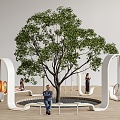 Outdoor Landscape Seat Tree Pool Seat Swing Hanging Chair Landscape Tree 3d model