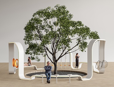 Outdoor Landscape Seat Tree Pool Seat Swing Hanging Chair Landscape Tree 3d model