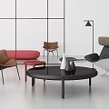 Modern Sofa Coffee Table Set With Red Sofa Round Table Accent Chairs Floor Lamp 3d model