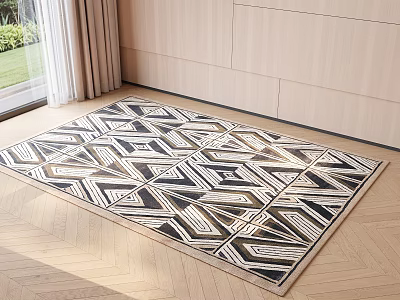 Square Rug With Black And White Geometric Patterns For Modern Interior Design 3d model
