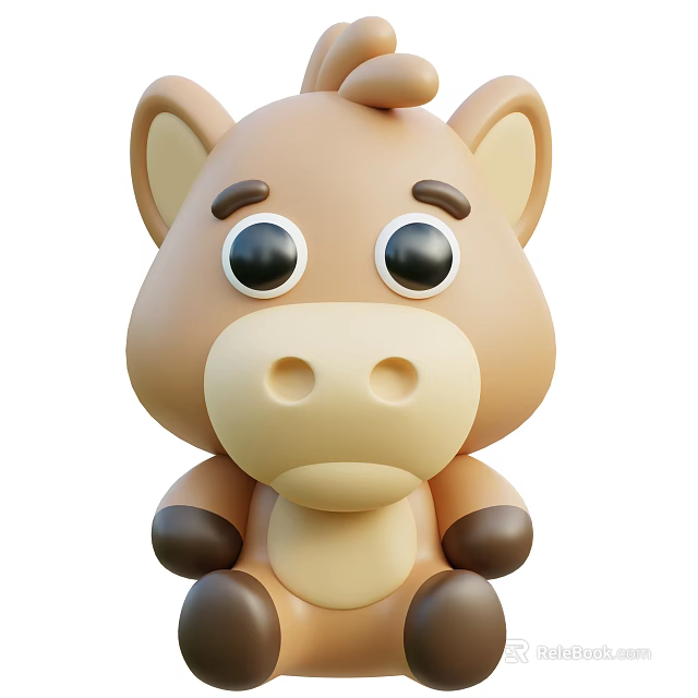 Cute 3D Cartoon Horse Toy Character With Big Eyes Ears And Brown Hooves 3d model 