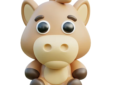 Cute 3D Cartoon Horse Toy Character With Big Eyes Ears And Brown Hooves 3d model