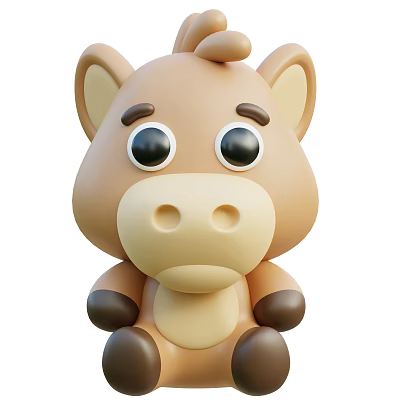 Cute 3D Cartoon Horse Toy Character With Big Eyes Ears And Brown Hooves 3d model