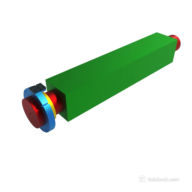 3D Model Of Green Cylindrical Mechanical Component With Red And Blue Ends 3d model 